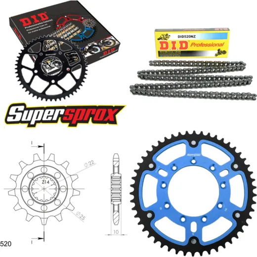 Chain Kit Stealth blue TM Cross 400 02-10/SMF400 F 13-50-116 DID520NZ Clip