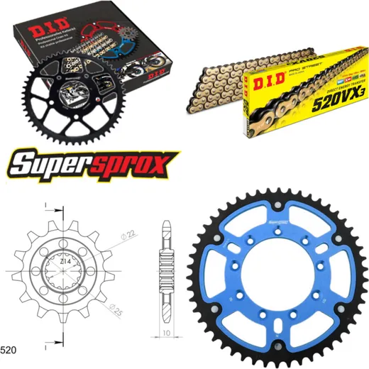Kettensatz Stealth blau TM Cross 400 02-10/SMF400 F 13-50-116 DID520VX3(G&B) Clip