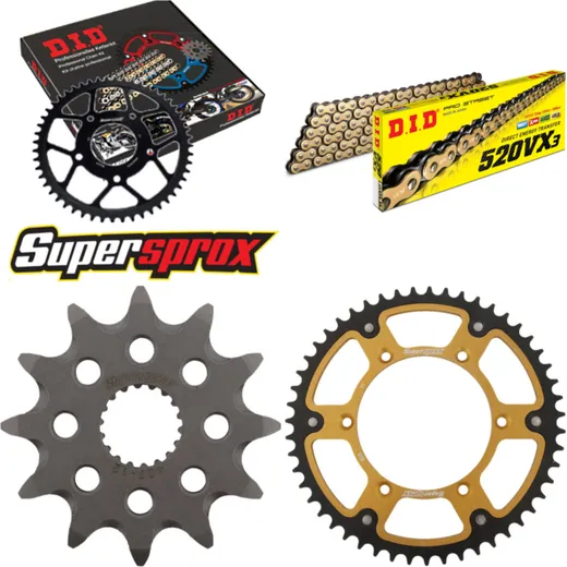 Kettensatz Stealth gold für: SUZUKI RM125 88-91/RM125 06-13 12-51-114 DID520VX3(G&B) Clip