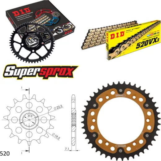 Kettensatz Stealth gold für: SUZUKI DR400 S 80-81 16-44-106 DID520VX3(G&B) Clip