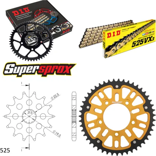 Kettensatz Stealth gold für: SUZUKI GSF400 Bandit 91-92 14-47-114 DID525VX3(G&B) Niet