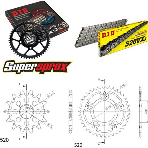 Chain Kit Stealth gold for: SUZUKI GS500 E 89-93 16-39-110 DID520VX3 rivet