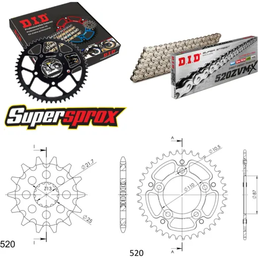 Chain Kit Stealth gold for: SUZUKI GS500 E 89-93 16-39-110 DID520ZVM-X(S&S) rivet