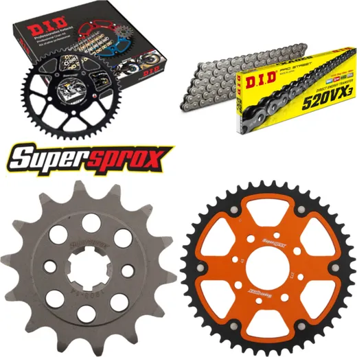 Chain Kit Stealth orange for: KTM 125 Duke 4-Loch 11-15 14-45-112 DID520VX3 endless