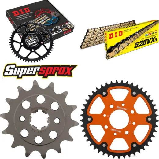 Chain Kit Stealth orange for: KTM 125 Duke 4-Loch 11-15 14-45-112 DID520VX3(G&B) rivet