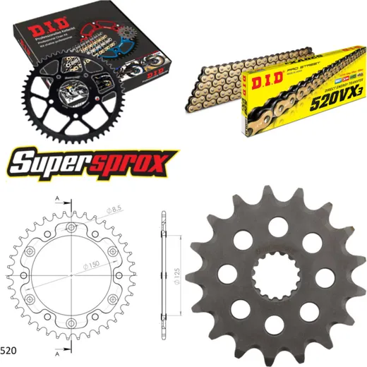 Chain Kit Stealth gold for: KTM Duke 640 03-07/Duke 640 17-38-118 DID520VX3(G&B) rivet