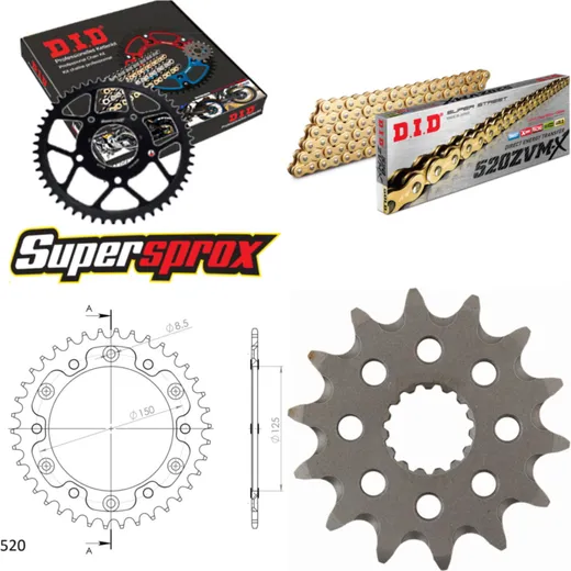 Chain Kit Stealth gold for: KTM EXC250 F Enduro 07-15 14-38-118 DID520ZVM-X(G&G) rivet