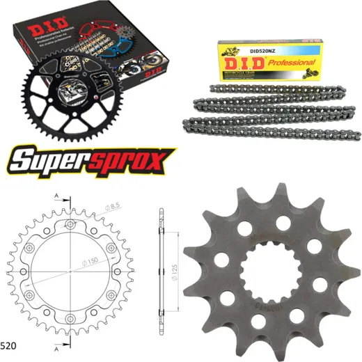 Chain Kit Stealth gold for: KTM EXE125 Supermoto 00-01 13-38-106 DID520NZ Clip