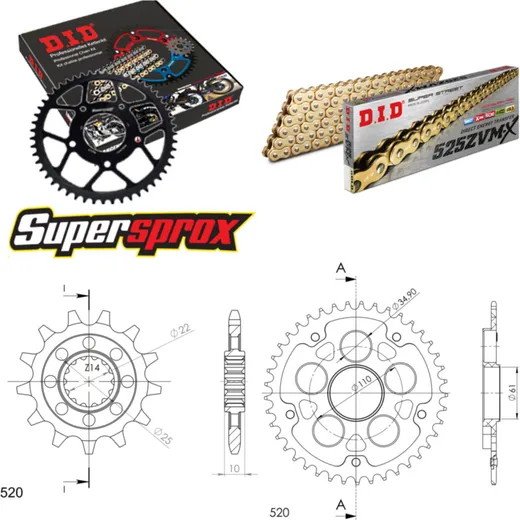 Chain Kit Stealth black for: MV Agusta Brutale 750 /S 14-41-108 DID525ZVM-X(G&G) rivet