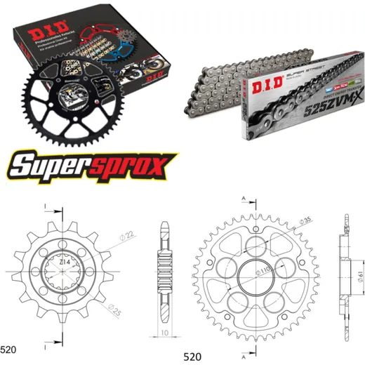 Chain Kit Stealth black for: MV Agusta F4 750 99-02/F4 14-43-110 DID525ZVM-X endless