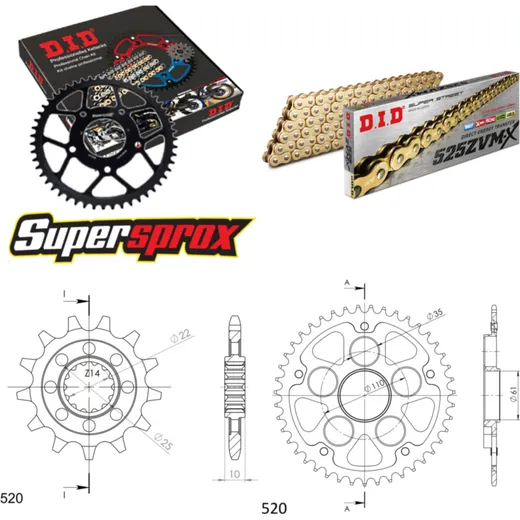 Chain Kit Stealth black for: MV Agusta F4 750 99-02/F4 14-43-110 DID525ZVM-X(G&G) rivet