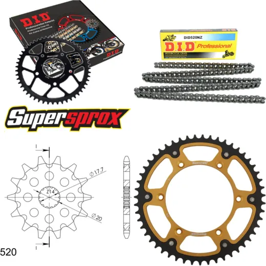 Kettensatz Stealth gold für: Gas Gas EC125 03-12 13-51-114 DID520NZ Clip
