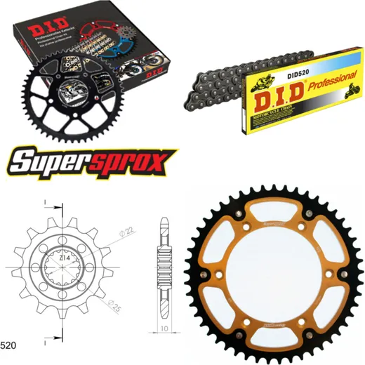 Kettensatz Stealth gold für: Gas Gas EC250 96-96 13-49-116 DID520 Clip
