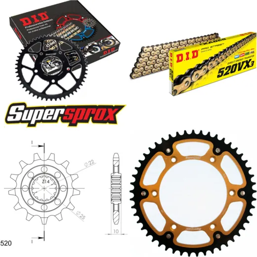 Kettensatz Stealth gold für: Gas Gas EC250 96-96 13-49-116 DID520VX3(G&B) Niet