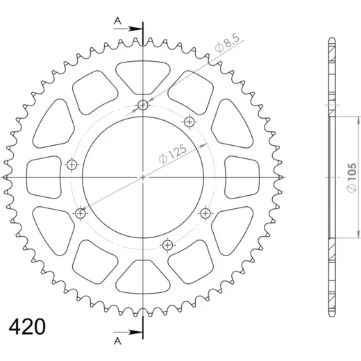 Alu-Rear Sprocket / Chain Wheel Supersprox 420/58t gold