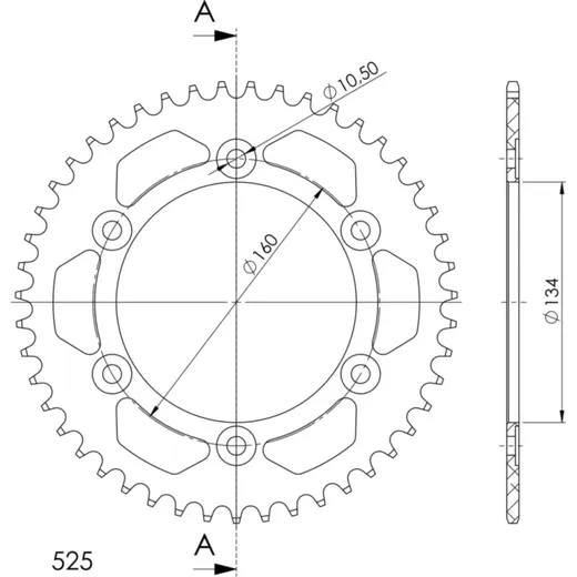 Alu-Rear Sprocket / Chain Wheel Supersprox 525/48t black 11617AK48