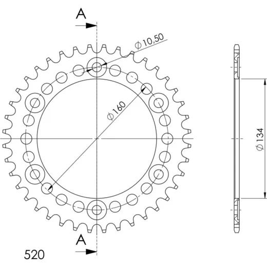 Alu-Rear Sprocket / Chain Wheel Supersprox 520/39t black 11618AK39