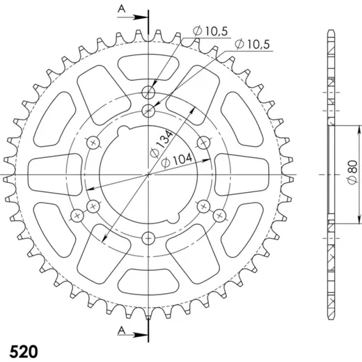 Alu-Rear Sprocket / Chain Wheel Supersprox 520/45t red 92404AR45