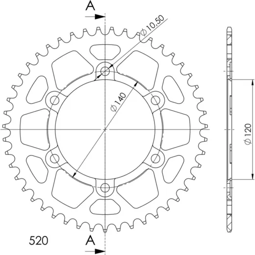 Alu-Rear Sprocket / Chain Wheel Supersprox 520/45t black 17404AK45
