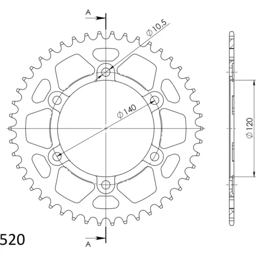 Alu-Rear Sprocket / Chain Wheel Supersprox 520/46t black 17404AK46