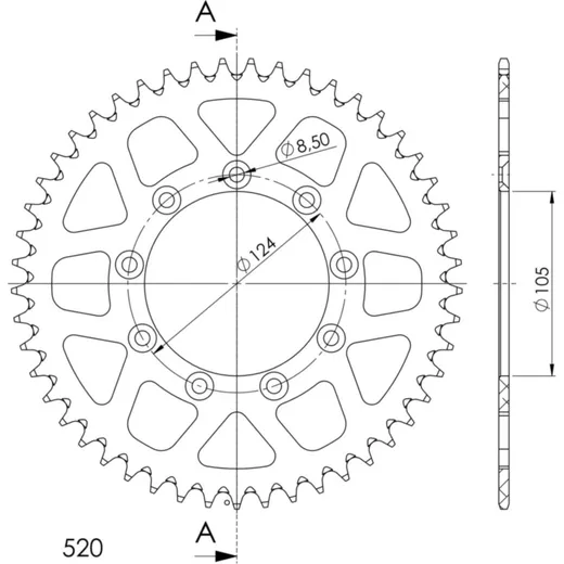 Alu-Rear Sprocket / Chain Wheel Supersprox 520/49t black 93314AK49