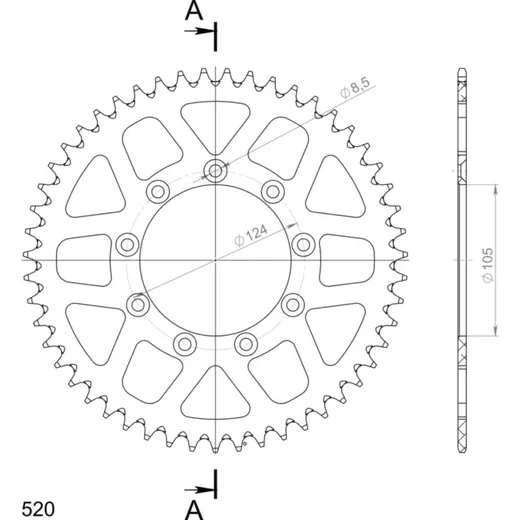 Alu-Rear Sprocket / Chain Wheel Supersprox 520/51t gold 93314AS51