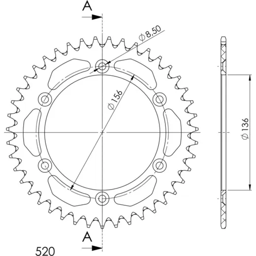 Alu-Rear Sprocket / Chain Wheel Supersprox 520/42t black 15206AK42