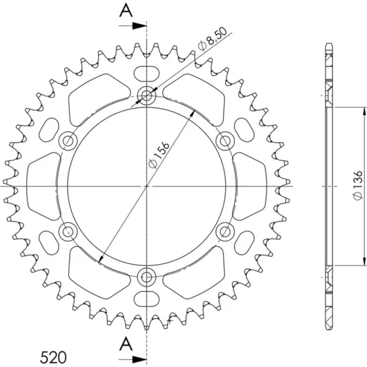 Alu-Rear Sprocket / Chain Wheel Supersprox 520/47t red 15206AR47