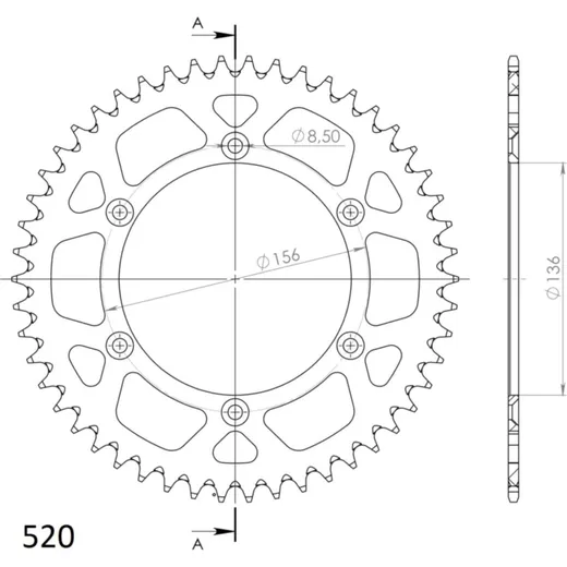 Alu-Rear Sprocket / Chain Wheel Supersprox 520/50t silver 15206AV50