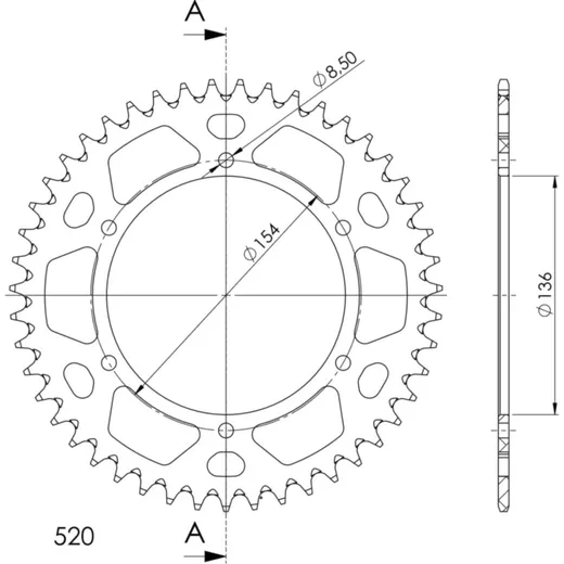 Alu-Rear Sprocket / Chain Wheel Supersprox 520/47t black 36307AK47