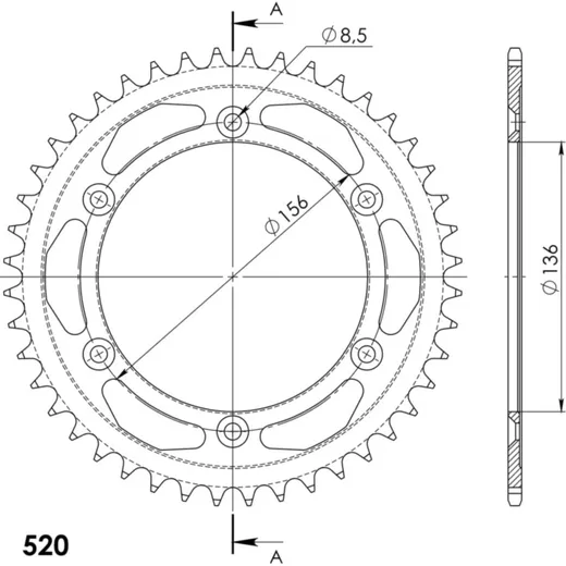 Alu-Rear Sprocket / Chain Wheel Supersprox 525/44t black 14506AK44