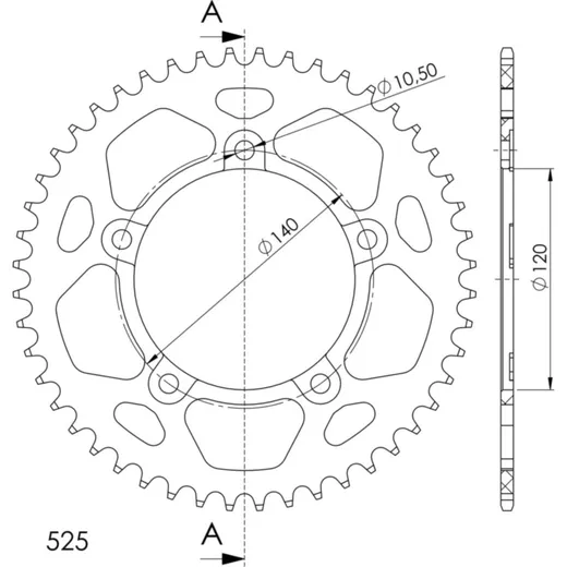 Alu-Rear Sprocket / Chain Wheel Supersprox 525/47t black 15604AK47
