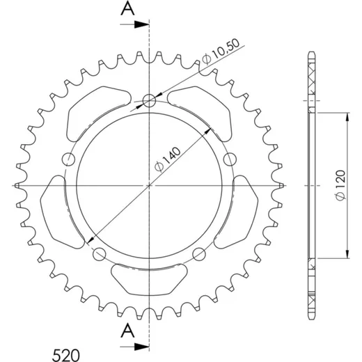 Alu-Rear Sprocket / Chain Wheel Supersprox 520/43t silver