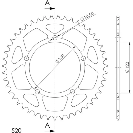 Alu-Rear Sprocket / Chain Wheel Supersprox 520/47t gold 15605AS47