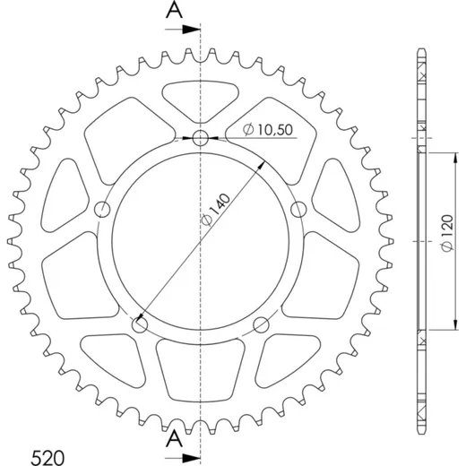 Alu-Rear Sprocket / Chain Wheel Supersprox 520/50t black 15605AK50