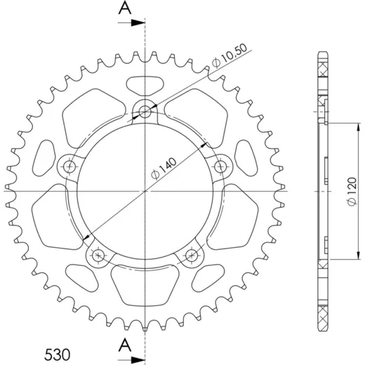 Alu-Rear Sprocket / Chain Wheel Supersprox 530/47t black 87603AK47