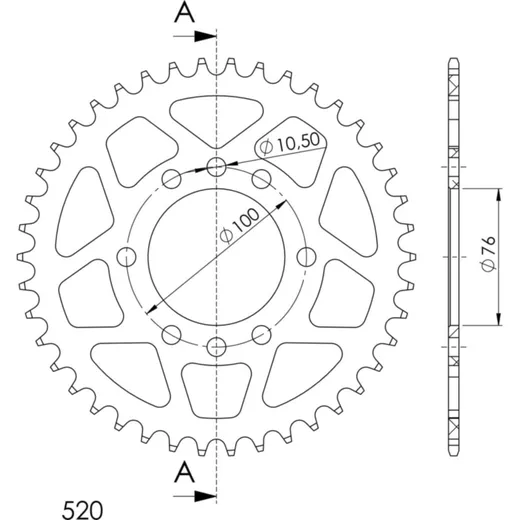 Alu-Rear Sprocket / Chain Wheel Supersprox 520/42t black 15401AK42
