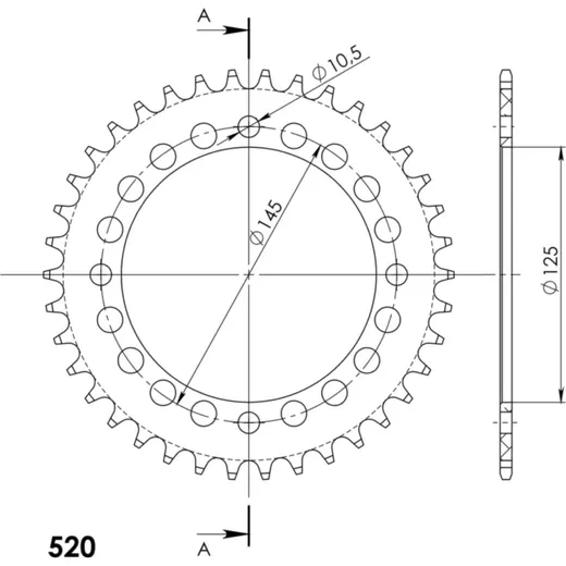 Alu-Rear Sprocket / Chain Wheel Supersprox 520/38t black 12509AK38