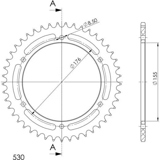 Alu-Rear Sprocket / Chain Wheel Supersprox 530/45t black 87601AK45