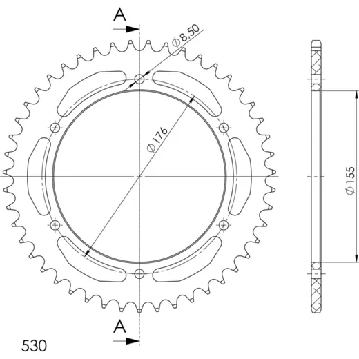 Alu-Rear Sprocket / Chain Wheel Supersprox 530/47t black 87601AK47