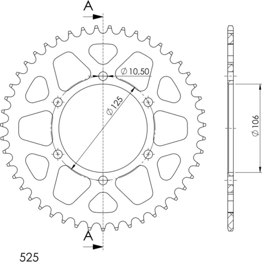 Alu-Rear Sprocket / Chain Wheel Supersprox 525/47t black 86501AK47