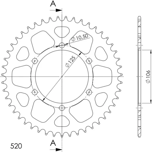 Alu-Rear Sprocket / Chain Wheel Supersprox 520/44t black 87502AK44