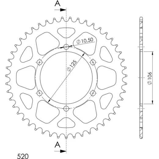 Alu-Rear Sprocket / Chain Wheel Supersprox 520/47t black 87502AK47