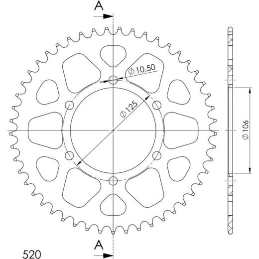 Alu-Rear Sprocket / Chain Wheel Supersprox 520/49t black 87502AK49