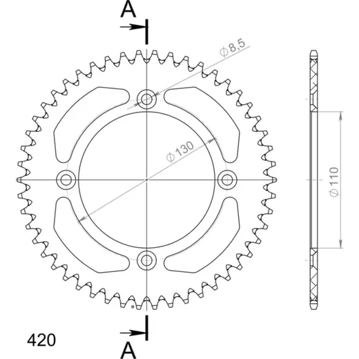 Alu-Rear Sprocket / Chain Wheel Supersprox 420/50t silver