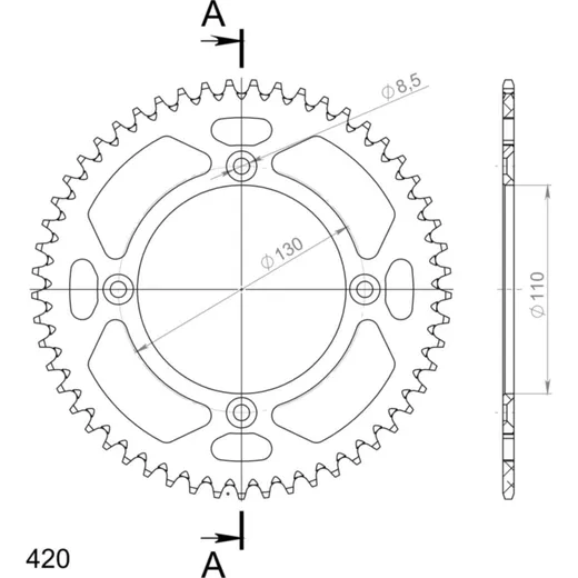 Alu-Rear Sprocket / Chain Wheel Supersprox 420/53t gold