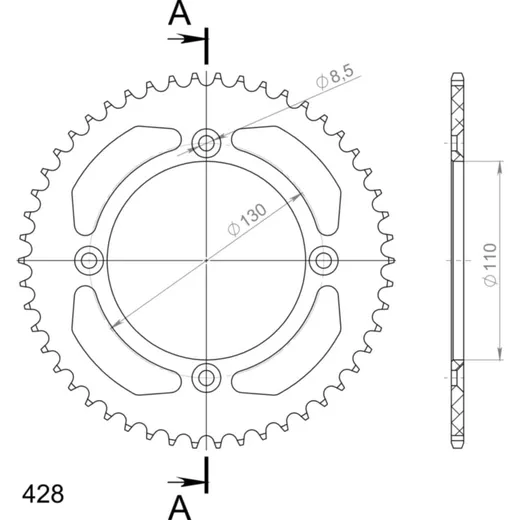 Alu-Rear Sprocket / Chain Wheel Supersprox 428/50t black 11111AK50