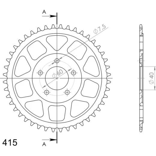Alu-Rear Sprocket / Chain Wheel Supersprox 415/44t orange 93108AO44