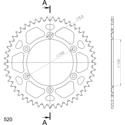 Alu-Rear Sprocket / Chain Wheel Supersprox 520/49t black 36600AK49