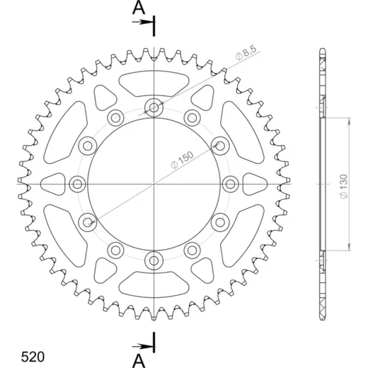 Alu-Rear Sprocket / Chain Wheel Supersprox 520/51t black 13323AK51